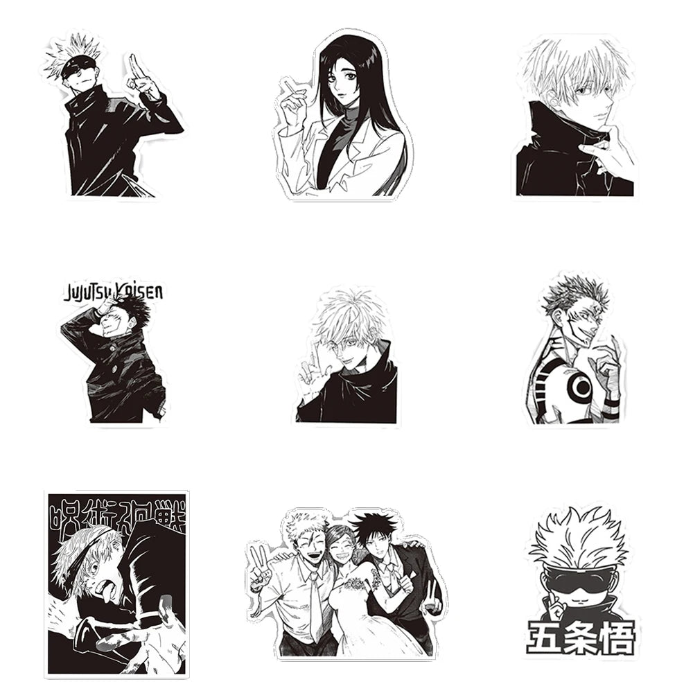 10/30/65PCS Jujutsu Kaisen Anime Stickers - Black & White Vinyl Decals for DIY Computer, Phone Case, Diary, and More