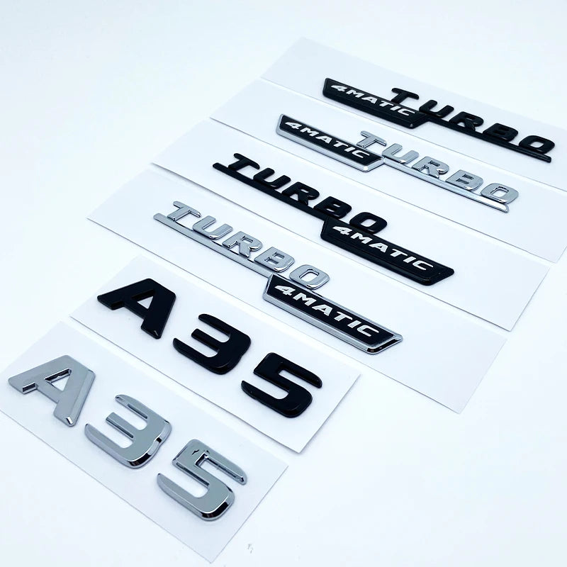 A35 Turbo 4MATIC Silver/Black Letters Emblem for Mercedes-Benz AMG | Fender / Trunk Badge