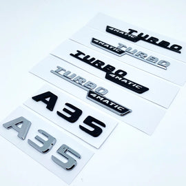 A35 Turbo 4MATIC Silver/Black Letters Emblem for Mercedes-Benz AMG | Fender / Trunk Badge