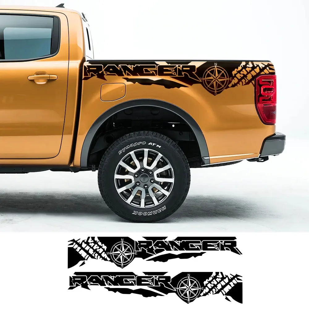 Tire Print & Compass Adventure Tail Decal for Ford Ranger Raptor | 2-Piece Vinyl