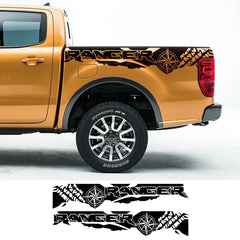 Tire Print & Compass Adventure Tail Decal for Ford Ranger Raptor | 2-Piece Vinyl