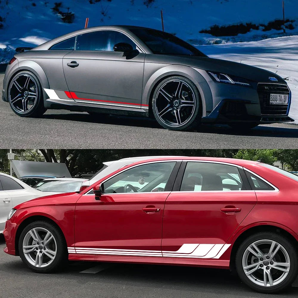 Tricolor Door Side Skirt Trim Decal for Audi TT (8N MK1, 8J MK2, 8S MK3) | 2-Piece Vinyl Coupe Graphic