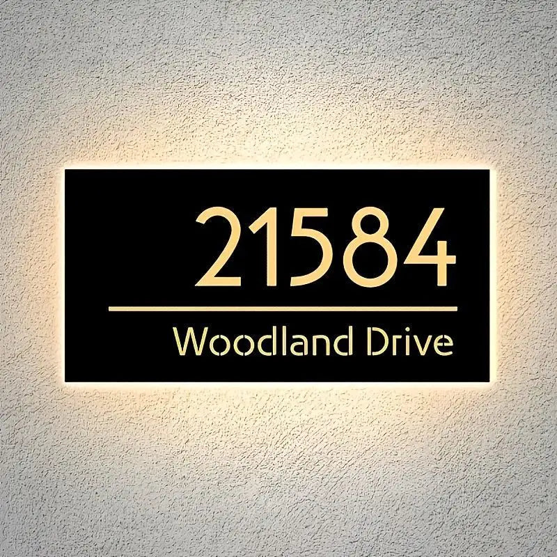 Custom LED House Number Sign Backlit Crystal Base Luminous Acrylic Logo Sign Home Entrance Door Plate for Villa Apartment Decor