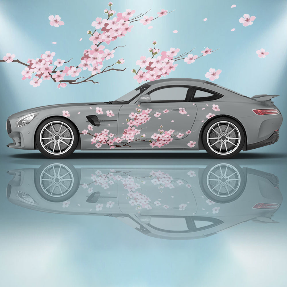 Pink Sakura Flower Car Stickers - Side Graphics and Decorative Vinyl Decals for Car Modification