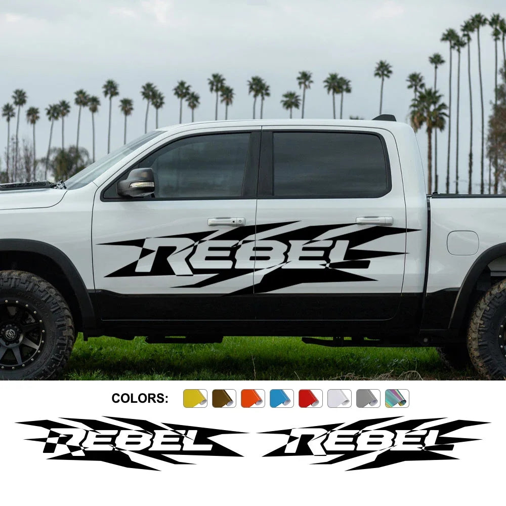 HEMI Door Side Graphic Decal for Dodge RAM 1500 / 2500 / 3500 Rebel | 2-Piece Vinyl Sticker