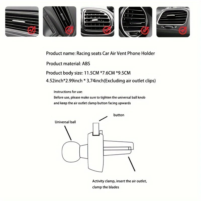 Carbon Fiber Racing Seat Car Phone Mount – Air Vent GPS Holder