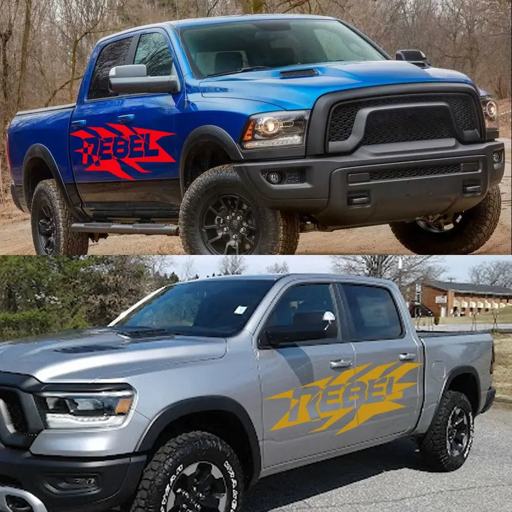 HEMI Door Side Graphic Decal for Dodge RAM 1500 / 2500 / 3500 Rebel | 2-Piece Vinyl Sticker