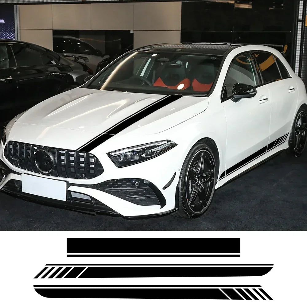 Hood Decal Side Stripes & Skirt Sticker for Mercedes-Benz A-Class A45S W177 | Color Change Vinyl