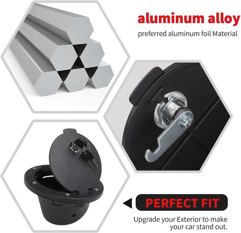 Black Aluminum Locking Fuel Filler Door Gas Tank Cap Cover for Jeep Wrangler (2007–2018)