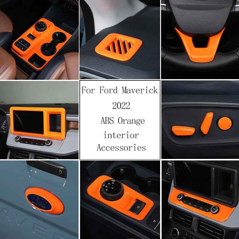 ABS Center Control Panel & Steering Wheel Decoration Trim for Ford Maverick (2022) | Orange / Color Options