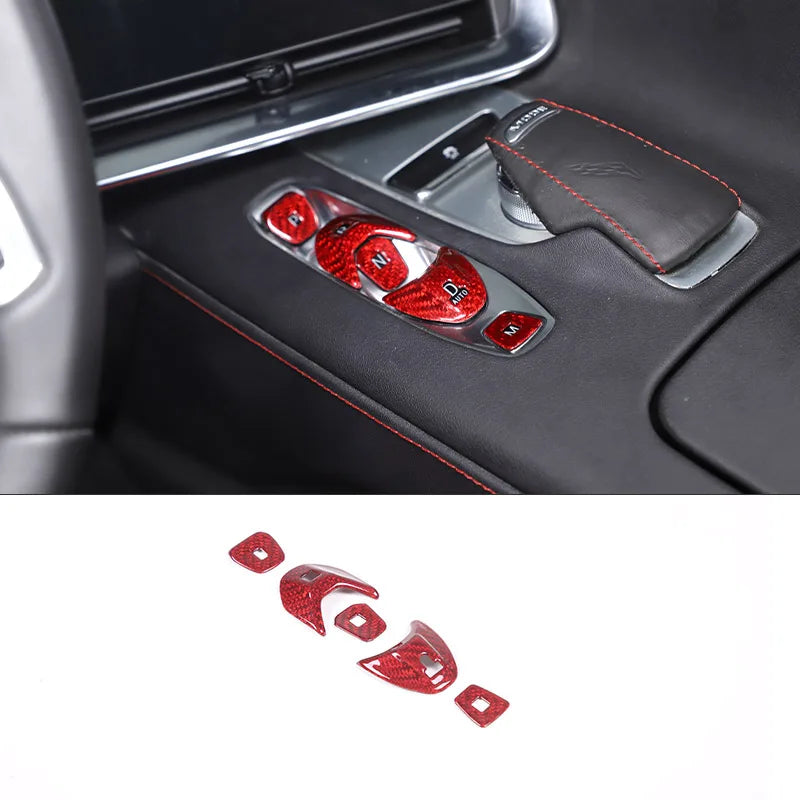 Real Carbon Fiber Cover For Chevrolet Corvette C8 2020 2021 2022 2023 Car Console Gear Shift Button Sticker Accessories