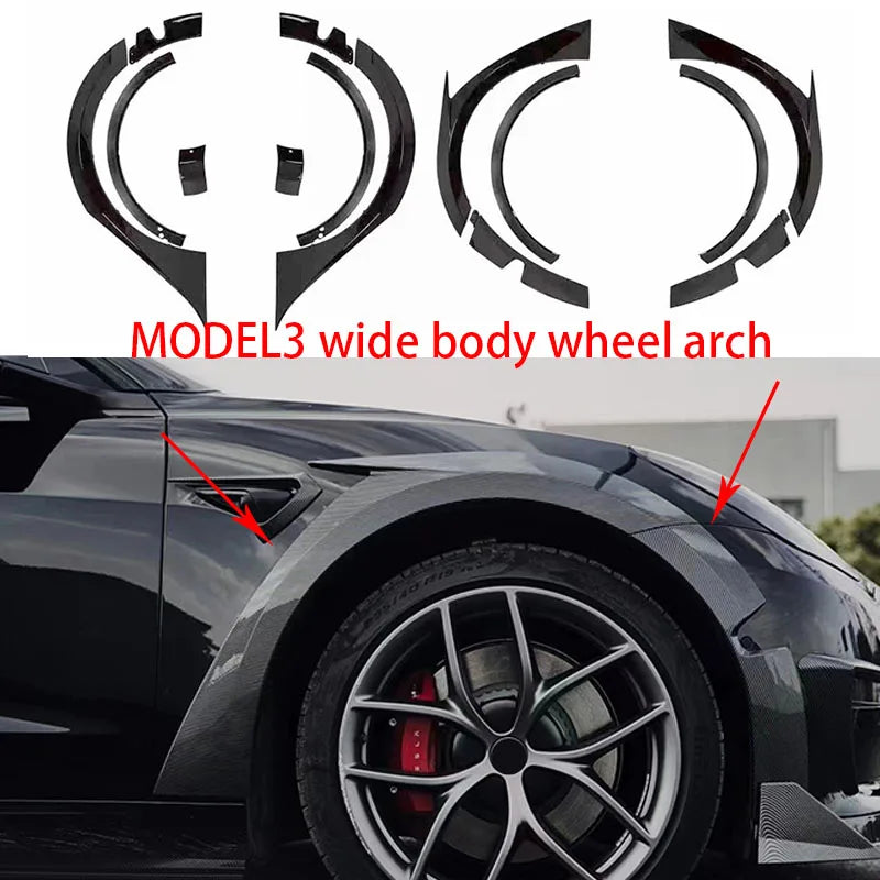 Wide Body Kit for Tesla Model 3 (2019+) | ABS Carbon Fiber Splash Guard, Mudguard & Fender Extensions