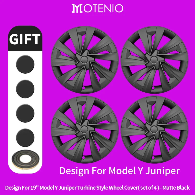 19" Matte Black / Silver Black Wheel Cover for Tesla Model Y Juniper (2025–2026) | 4-Piece Replacement Hub Cap