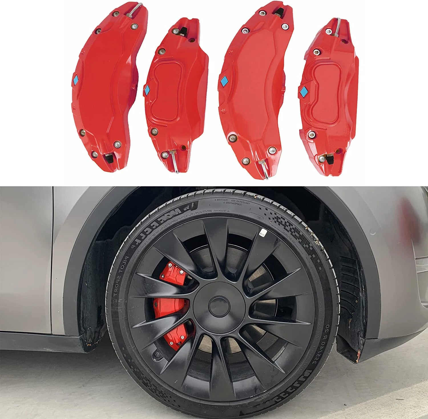 For Tesla Model 3 Brake Caliper Covers 2017 2018 2019 2020 2021 2022 2023 4pcs 18 19in wheel cover with Stickers(not fit 3 2024)