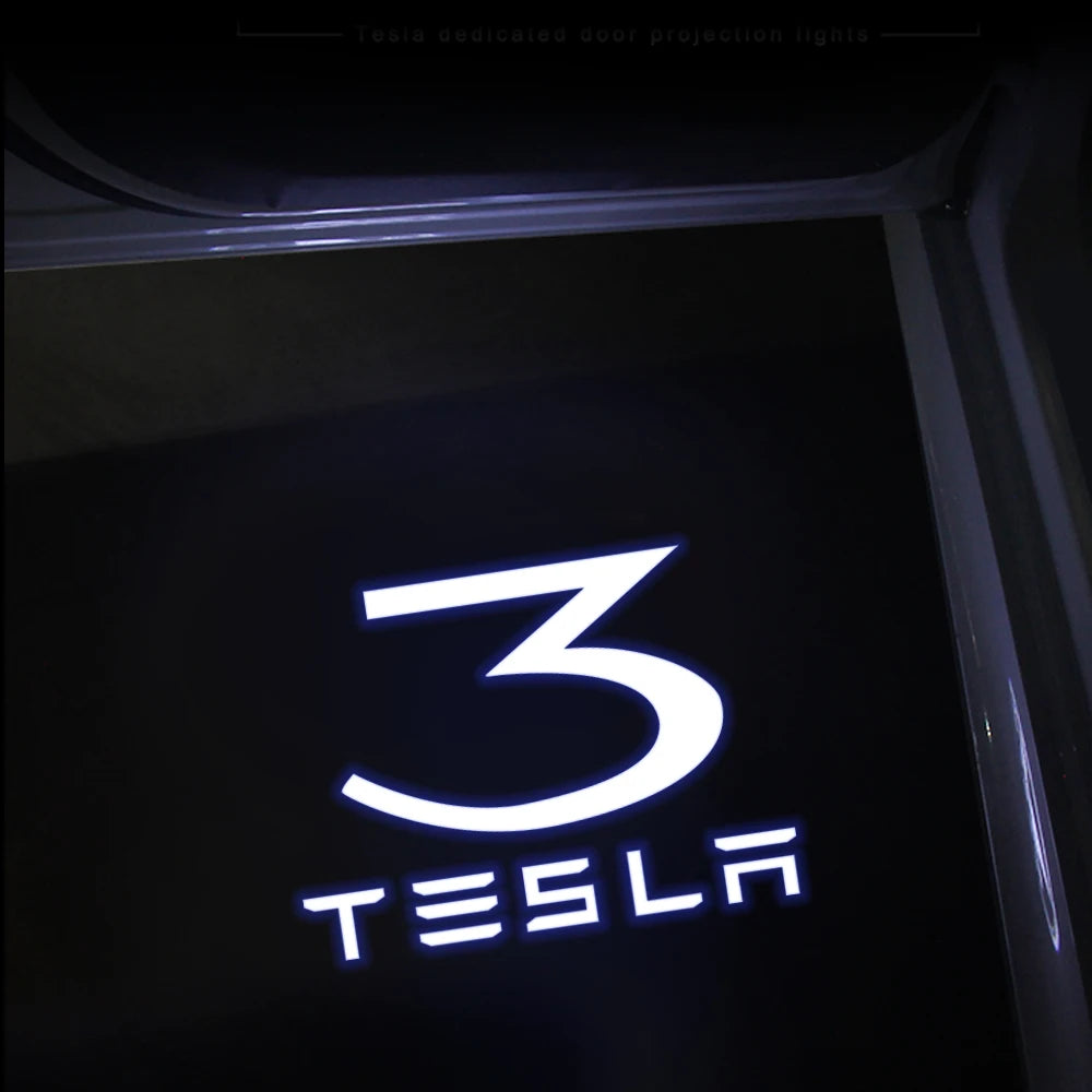 2pcs Car Door LED HD Projector puddle lights Welcome Lights For Tesla Model S 2015-2016 Model X 2016 Auto Valve Core Accessories