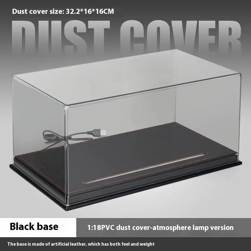 1:18 Scale Car Model Display Box with Light | PVC Dust Cover Lighted Transparent Bookshelf Case