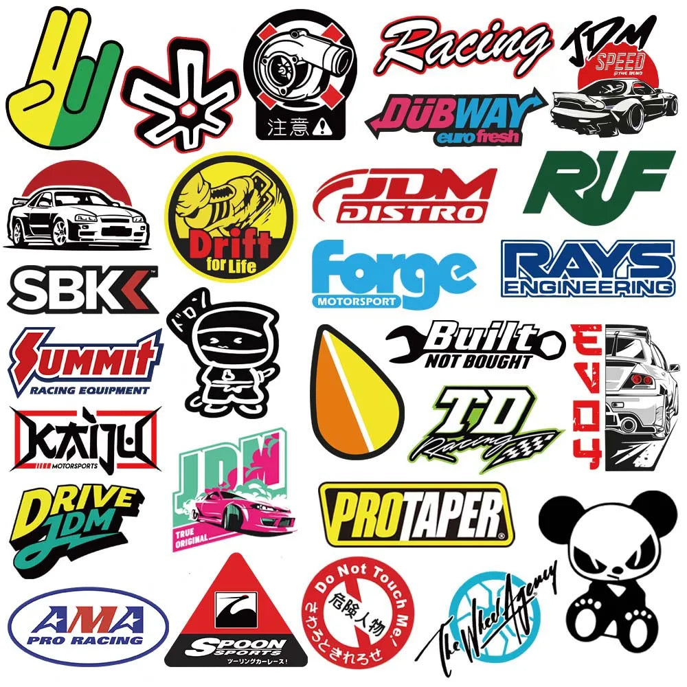 10/20/50/100PCS Cool JDM Stickers - Vinyl Decals for Cars, Motorcycles, Scooters, Bikes, Skateboards, and Laptops