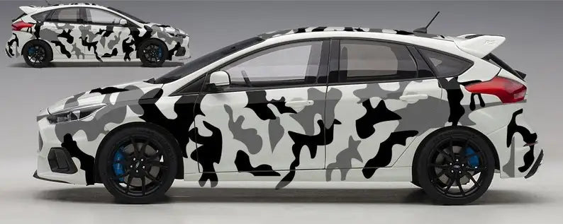 Universal Black & Grey Camouflage Car Vinyl Sticker Kit - Customizable Camo Side Graphic Wrap Decals