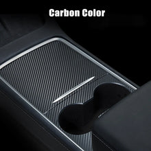 Load image into Gallery viewer, Center Console Panel Sticker for Tesla Model 3 / Model Y (2021–2023) | Wood Grain &amp; Carbon Fiber Film