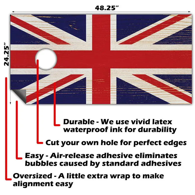 Cornhole Board Wraps and Decals for Boards Set of 2 Skins Professional Vinyl Covers Sticker - British Flag Union Jack Art Decal