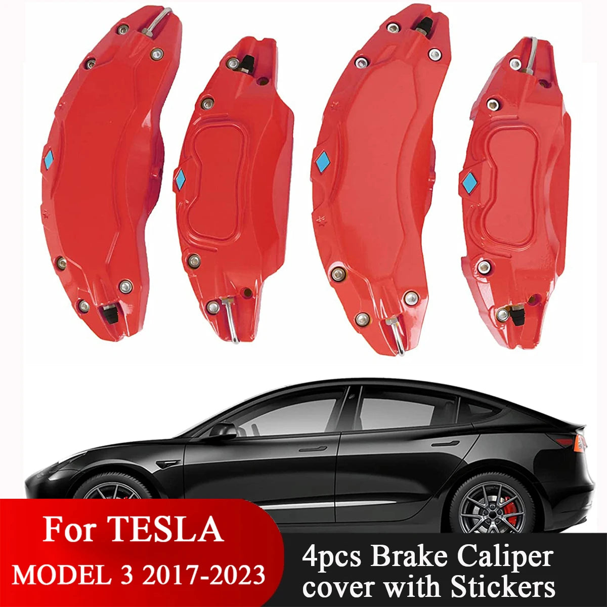 For Tesla Model 3 Brake Caliper Covers 2017 2018 2019 2020 2021 2022 2023 4pcs 18 19in wheel cover with Stickers(not fit 3 2024)