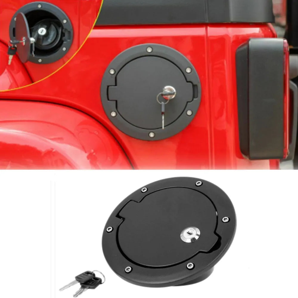 Black Aluminum Locking Fuel Filler Door Gas Tank Cap Cover for Jeep Wrangler (2007–2018)