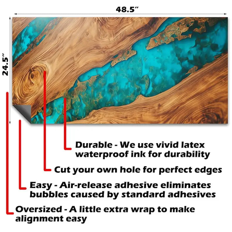 Cornhole Board Wraps and Decals for Boards Set of 2 Skins Professional Vinyl Covers Sticker - Wood Turquoise Epoxy Decal