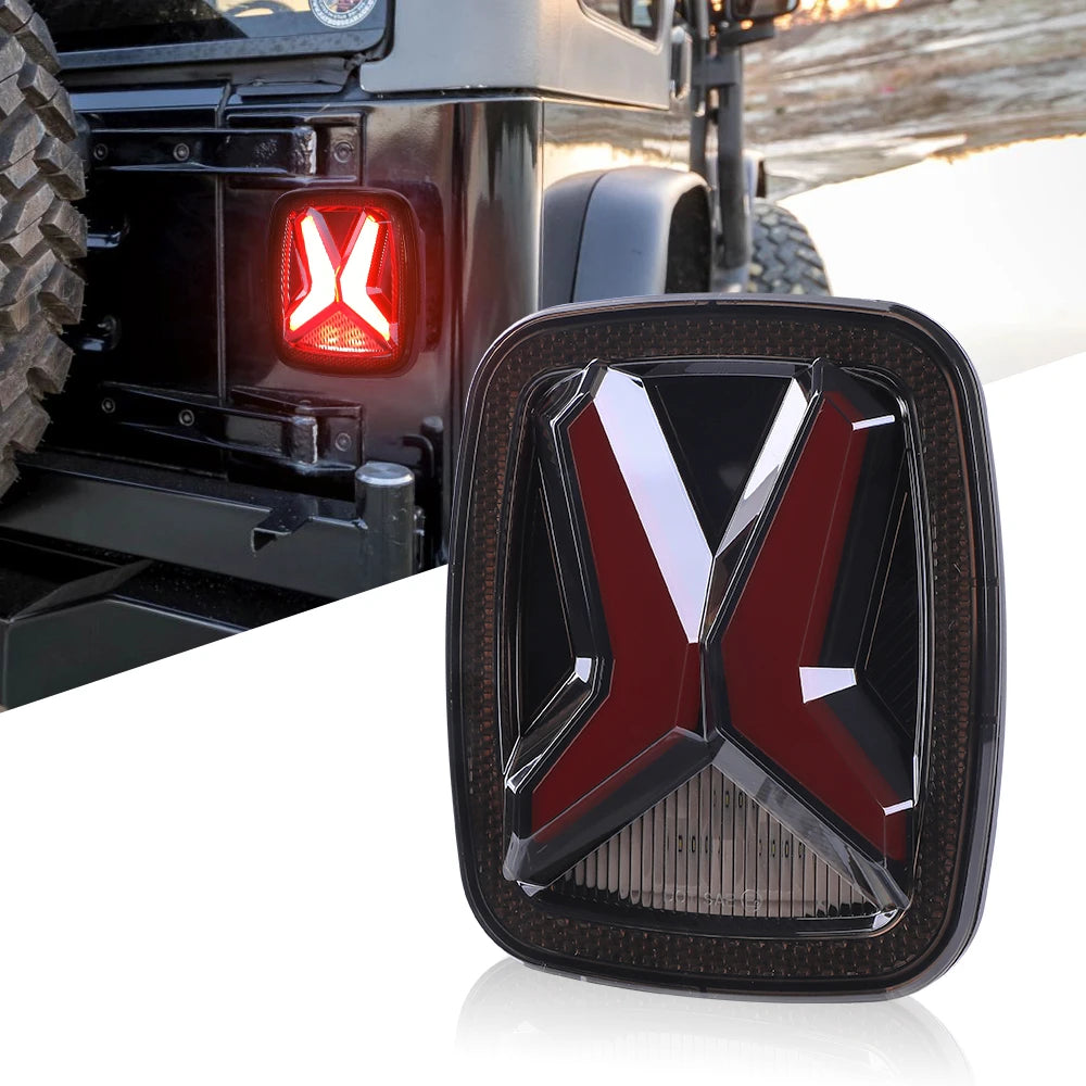 Rear LED Tail Lights for Jeep Wrangler CJ/TJ/YJ (1998–2006) | Universal X-Shape CE/DOT/EMARK
