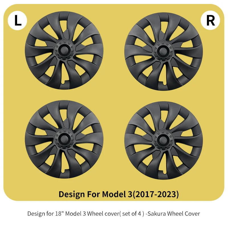 18" Sakura Style Hub Cap for Tesla Model 3 (2017–2023) | 4-Piece ABS Replacement Wheel Cover