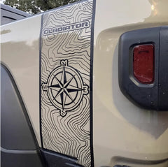 Compass Map & Skull Blackout Bedside & Tailgate Decal Kit for Jeep Gladiator JT | Vinyl Wrap Pair