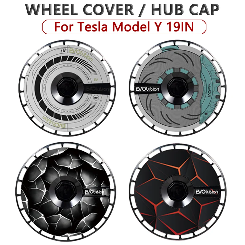 19" DIY Wheel Cover Hub Caps for Tesla Model Y | 4-Piece Style Change Replacement Set