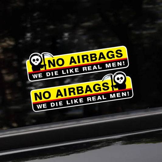 2PCS "No Airbags We Die Like Real Men" Funny Safety Warning Sticker - Waterproof Car Visor & Window Decal