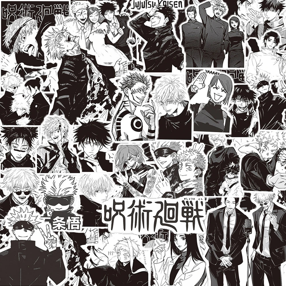 10/30/65PCS Jujutsu Kaisen Anime Stickers - Black & White Vinyl Decals for DIY Computer, Phone Case, Diary, and More