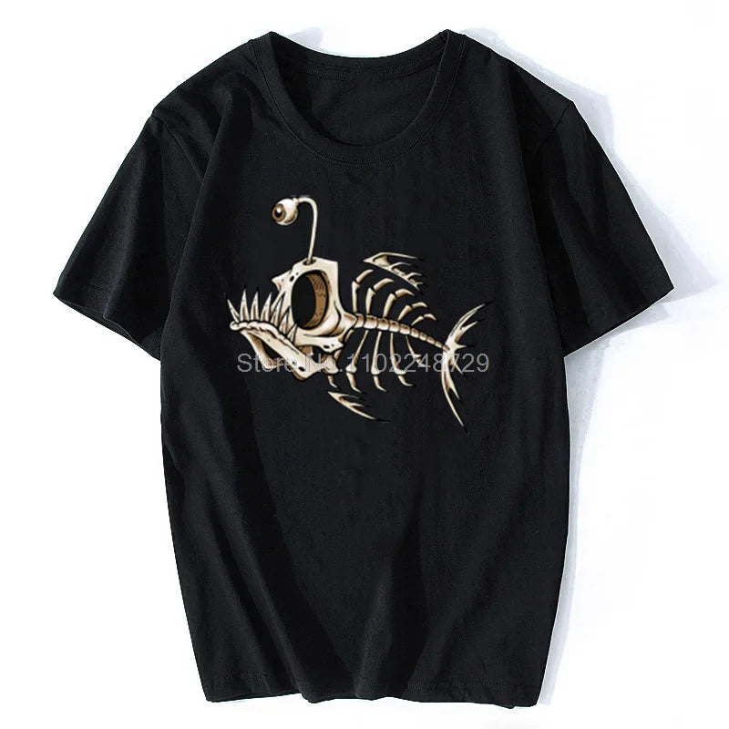 Bonefish Skull Fishing T-Shirt – Funny Deep Sea Angler Tee for Men, Cotton Short Sleeve