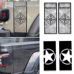 Compass Map & Skull Blackout Bedside & Tailgate Decal Kit for Jeep Gladiator JT | Vinyl Wrap Pair