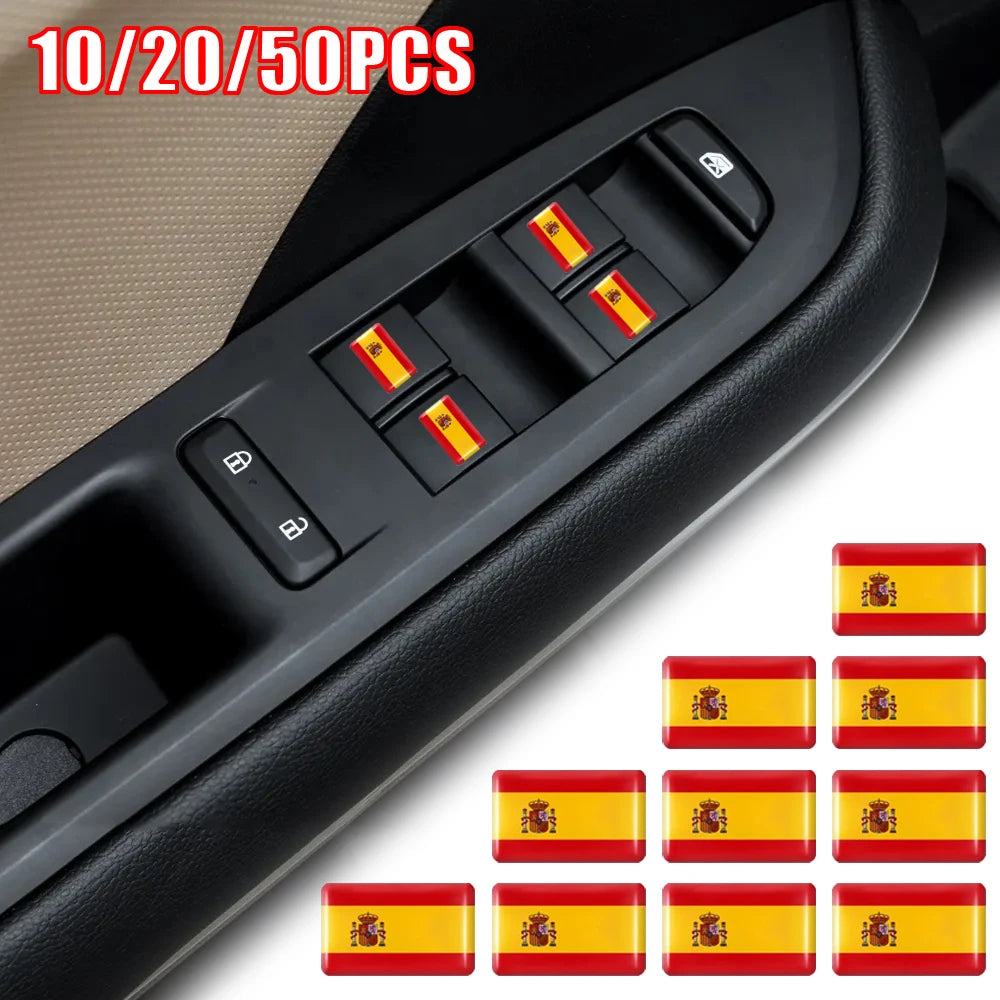 Epoxy Spain Flag Sticker Car Interior Decoration Decal | 10 / 20 / 50 Pack for SEAT / Cup Holder