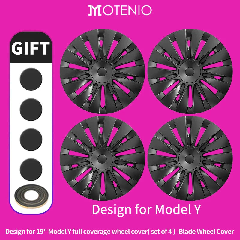 19" Blade Wheel Cover Caps for Tesla Model Y (2020–2024) | 4-Piece Full Coverage Hub Cap Set