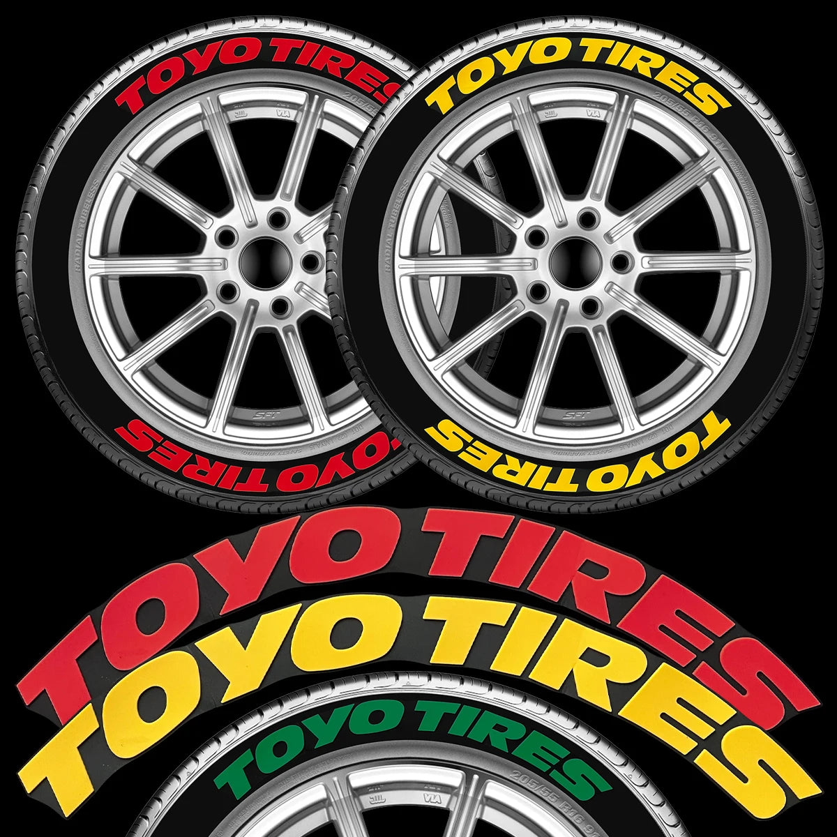 TOYO TIRES 3D Waterproof Tire Stickers | Universal Rubber Sidewall