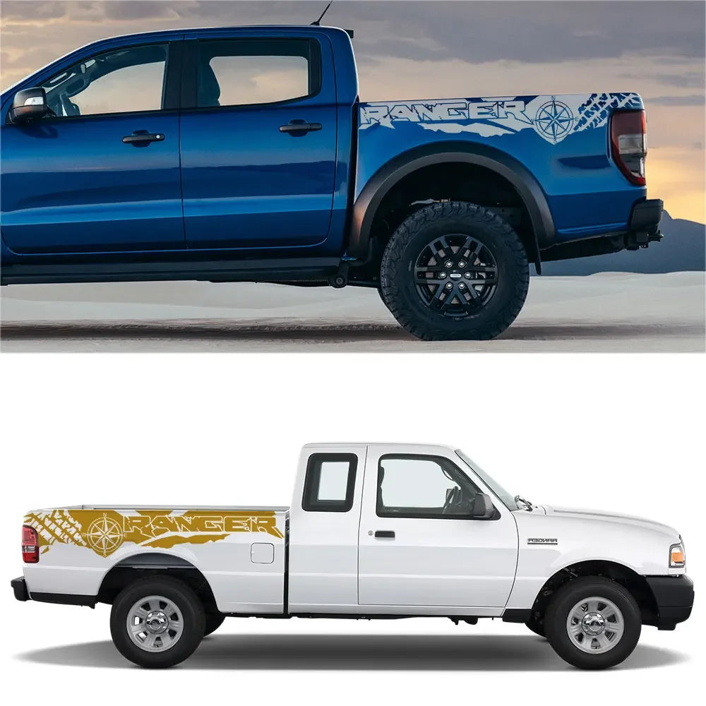 Tire Print & Compass Adventure Tail Decal for Ford Ranger Raptor | 2-Piece Vinyl