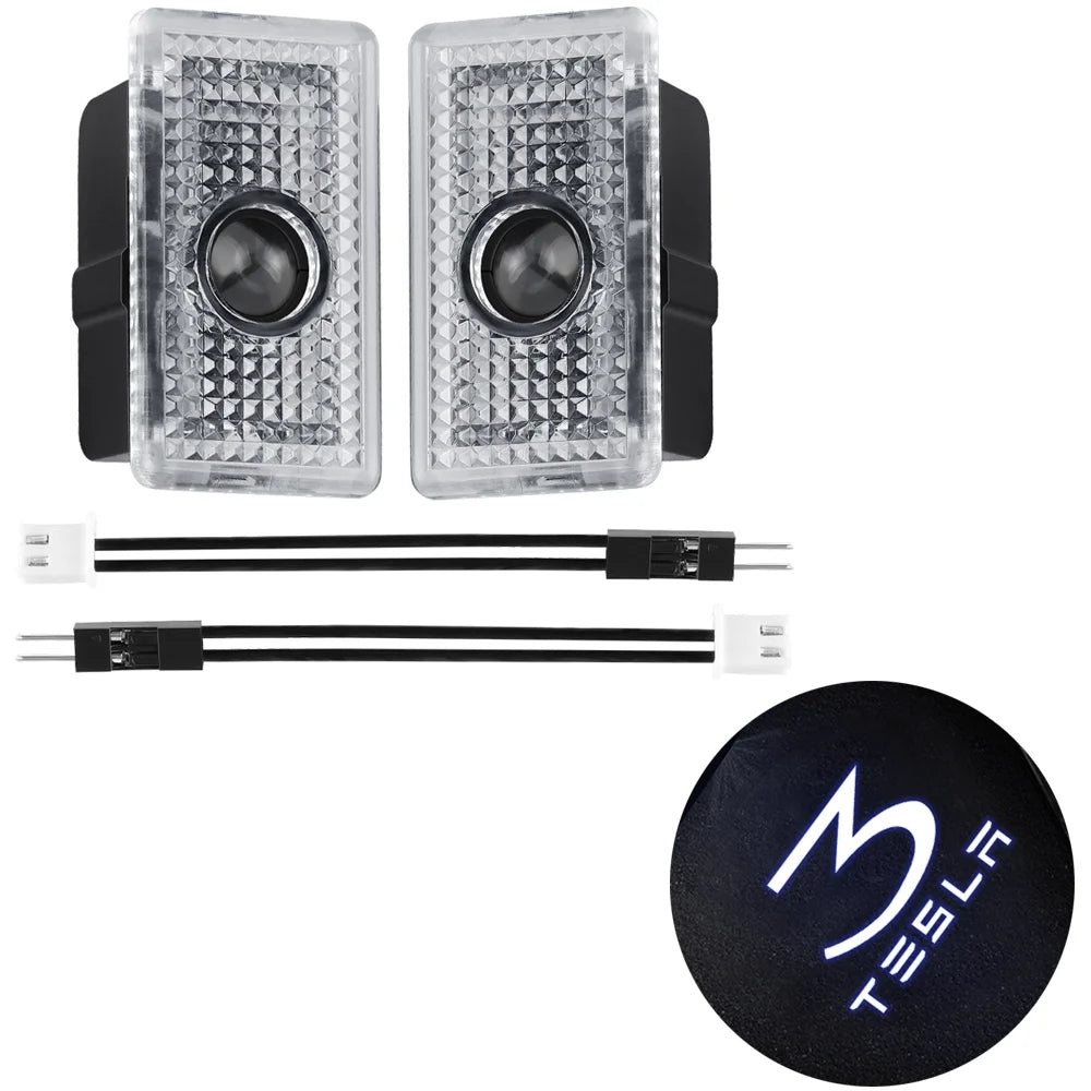 2pcs Car Door LED HD Projector puddle lights Welcome Lights For Tesla Model S 2015-2016 Model X 2016 Auto Valve Core Accessories