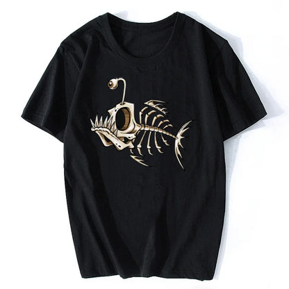 Bonefish Skull Fishing T-Shirt – Funny Deep Sea Angler Tee for Men, Cotton Short Sleeve