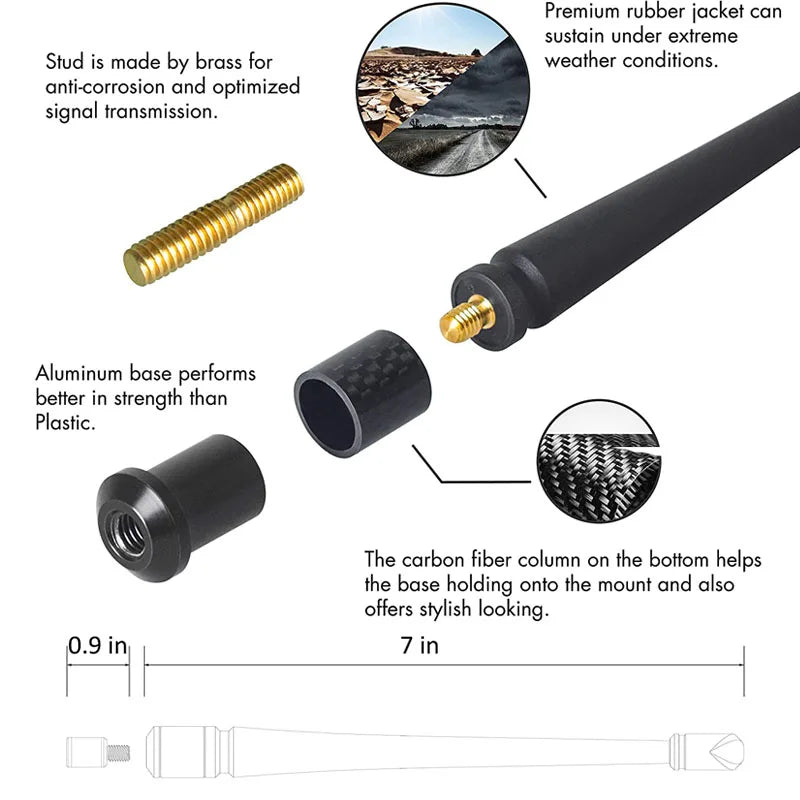 Car Radio FM AM Signal Aerial for Ford F150 Jeep Wrangler for Harley Davidson 7 inches Rubber Antenna Optimized FM/AM Reception