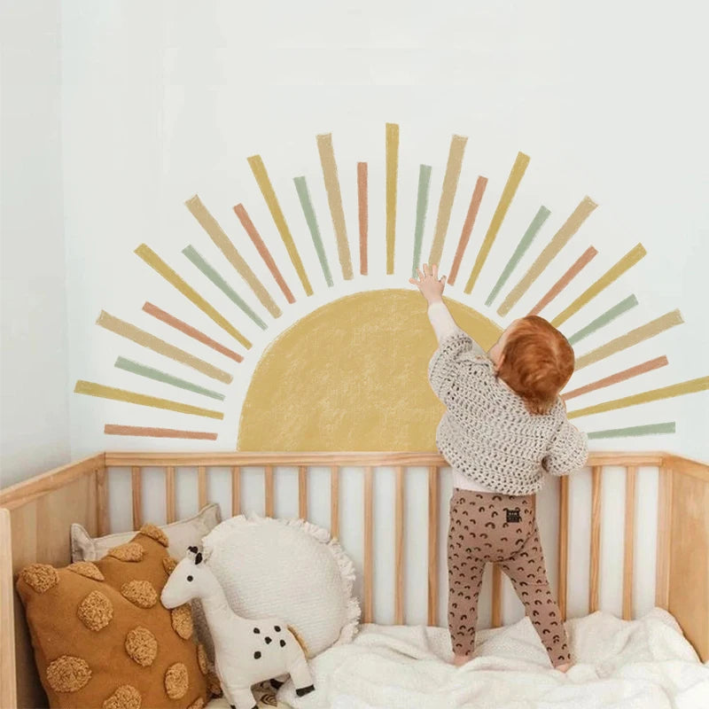 Boho Sun Wall Stickers - Self-Adhesive Nursery Wallpaper for Kids' Rooms