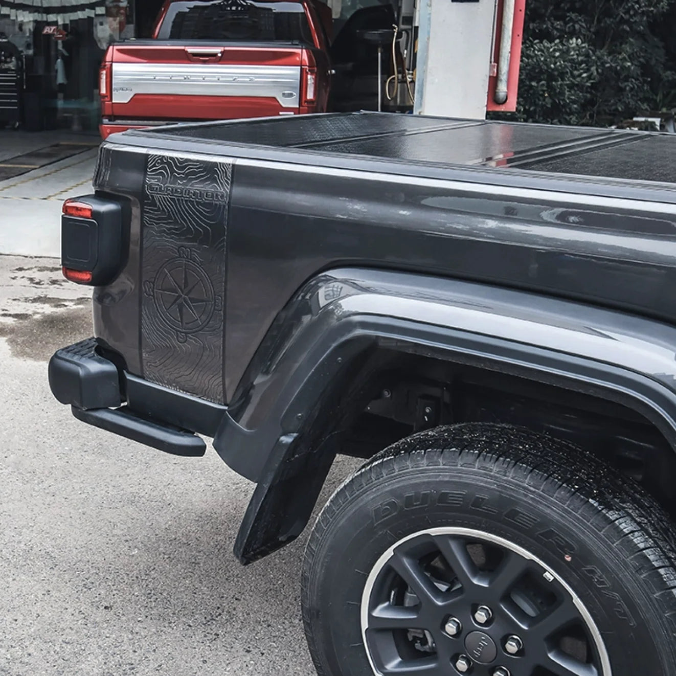 Compass Map & Skull Blackout Bedside & Tailgate Decal Kit for Jeep Gladiator JT | Vinyl Wrap Pair