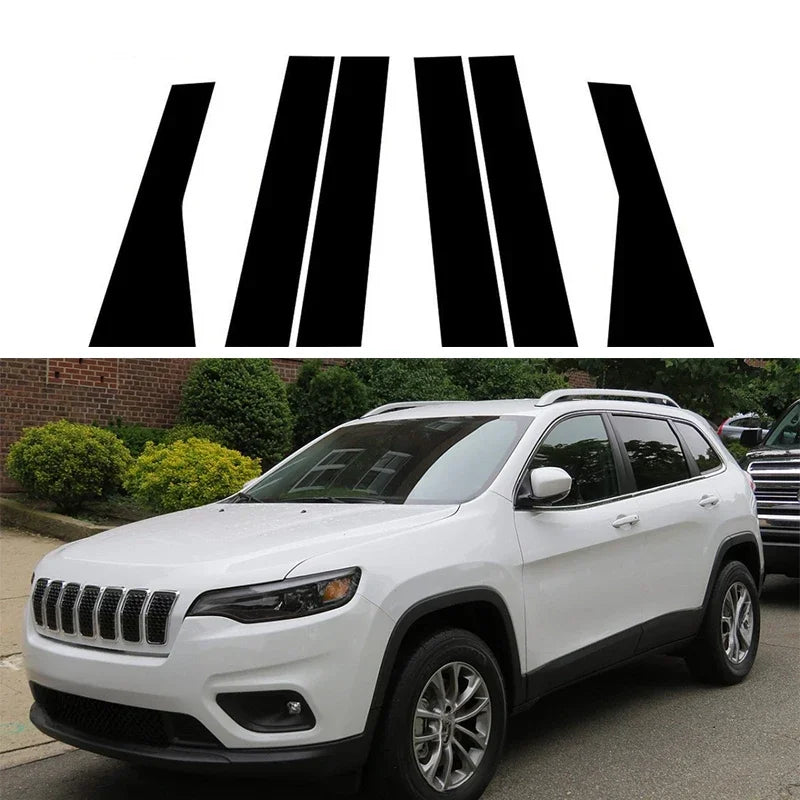 6Pcs For Jeep Cherokee KL 2014-2017 2018 2019 2020 2021 2023 Glossy Black Car Door Window Pillar Center Post Trim Stickers Parts