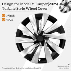 19" Matte Black / Silver Black Wheel Cover for Tesla Model Y Juniper (2025–2026) | 4-Piece Replacement Hub Cap