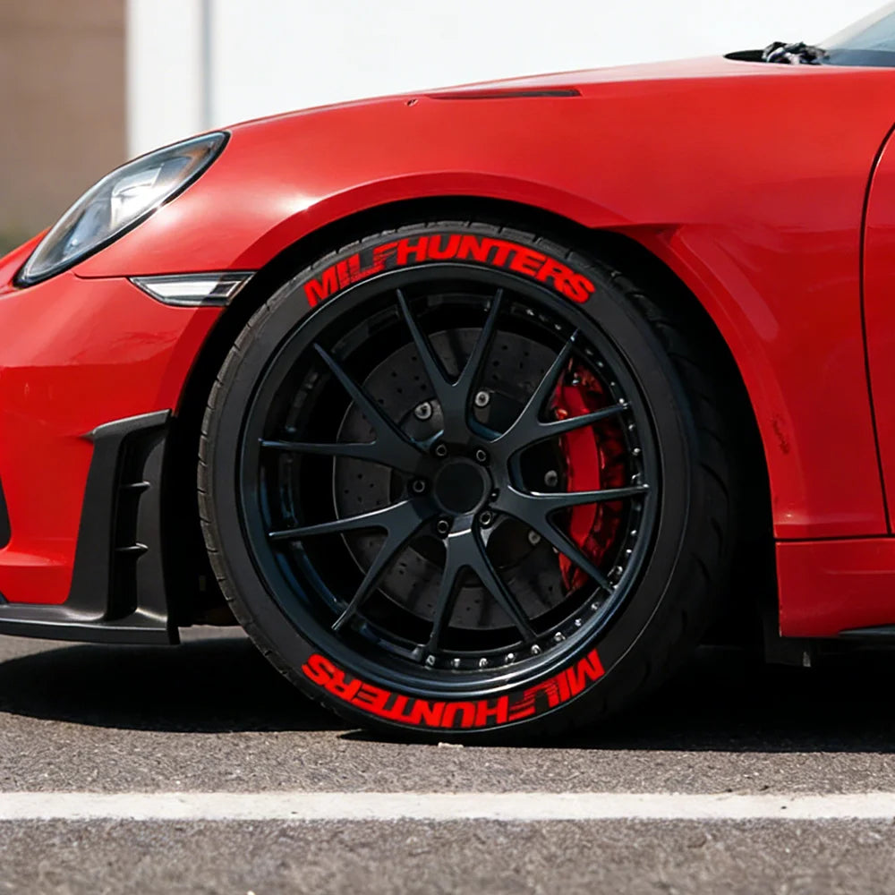 MILFHUNTERS Red Tire Letter Stickers | Universal Rubber Wheel Sidewall