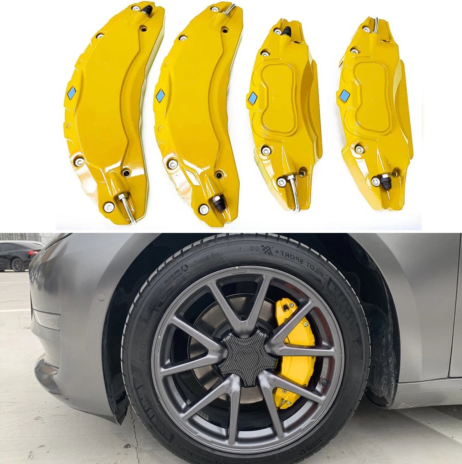 For Tesla Model 3 Brake Caliper Covers 2017 2018 2019 2020 2021 2022 2023 4pcs 18 19in wheel cover with Stickers(not fit 3 2024)