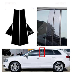 Glossy Black Silver Carbon Pillar Post Fit For Audi A3 S3 RS3 4dr 8P 2003 2004 -2013  Door Window Column BC Trim Sticker Cover