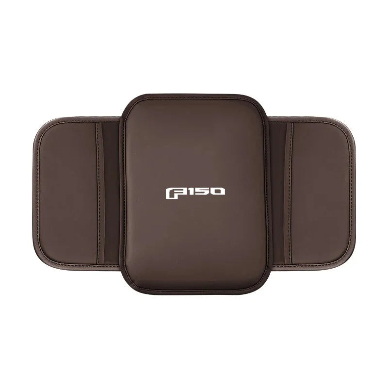 Leather Center Console Armrest Pad & Storage Pocket for Ford F-150 | Brown / Black / Red